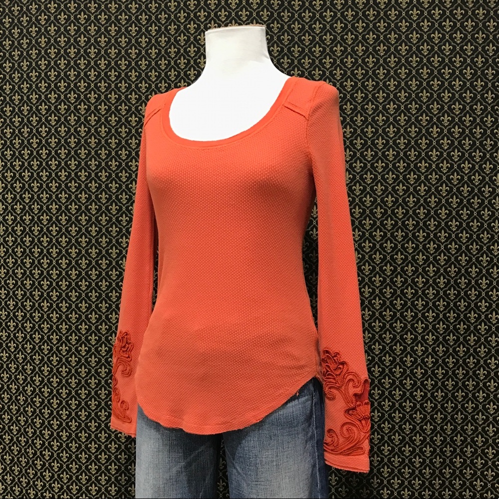 Free People Masquerade Beaded Cuff Thermal Shirt